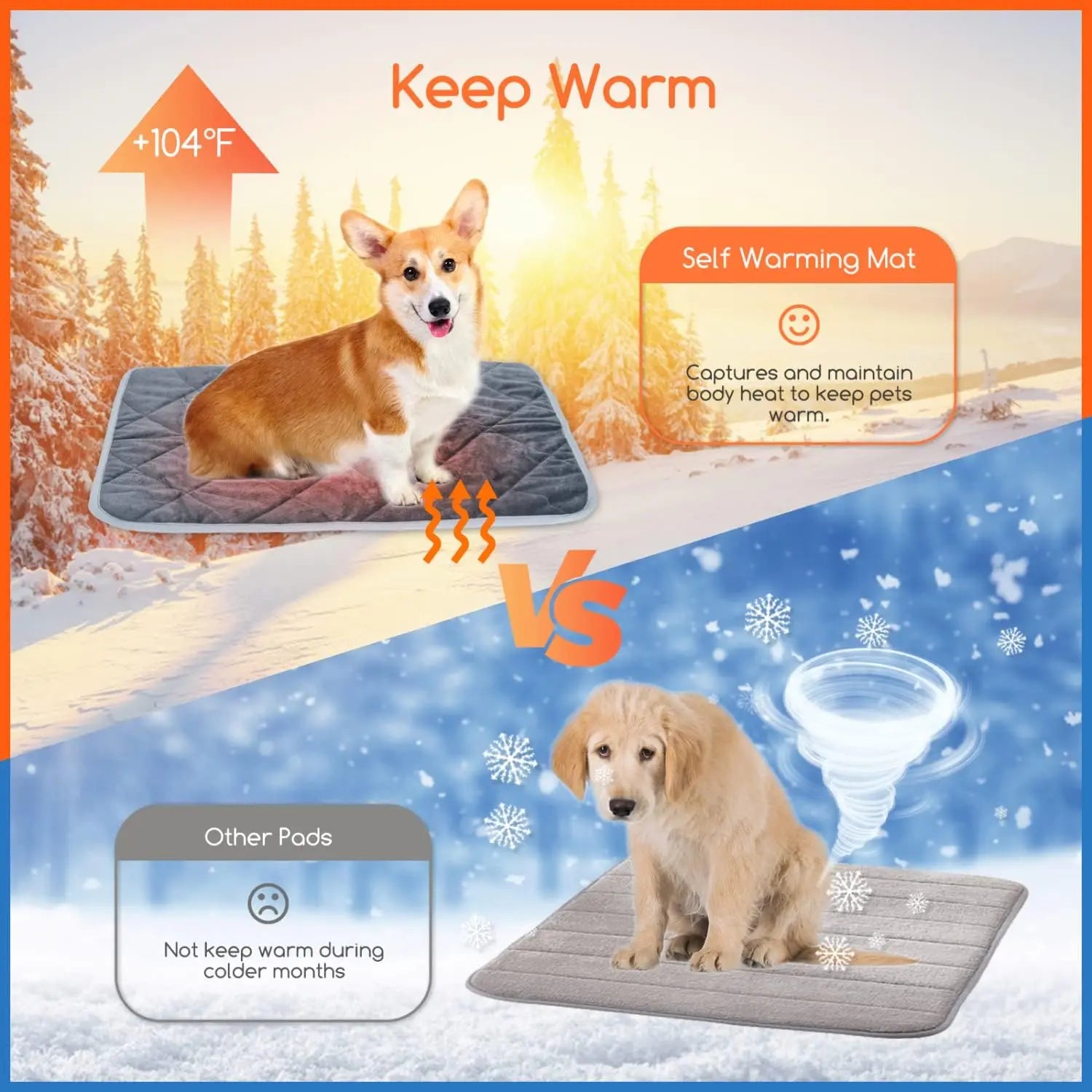 Self Heating Pet Pad, Extra Warm Thermal Dog Crate Pad Washable Anti-Slip Kennel Mat Pet Supplies for Medium Small Dogs and Cats