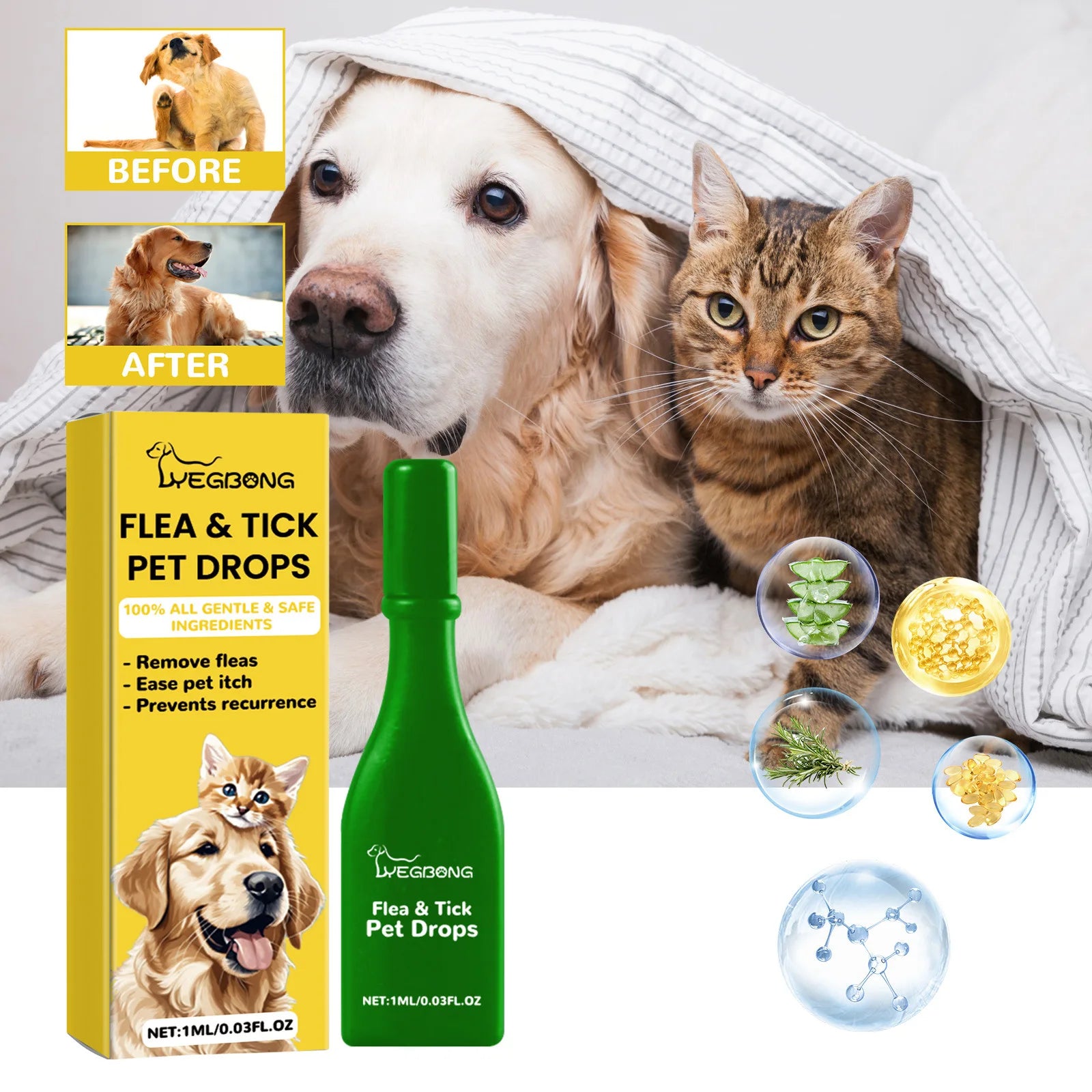 Pet Extracorporeal Insect Repellent Drops, Cat and Dog Cleaning Extracorporeal Flea Tick Tick Skin Anti-itching Care